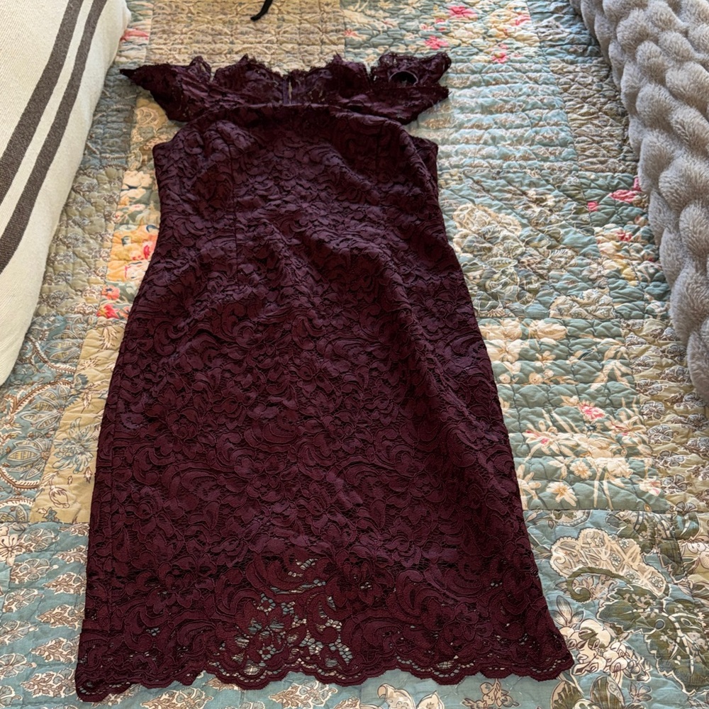 Chic Lace Mini Dress in Deep Burgundy - Picture 13 of 13